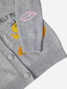 Sasi Jr. Kaschmir-Strickjacke mit V-Ausschnitt und Tweety- und Sylvester-Jacquardmuster | WARNER BROS SPECIAL EDITION