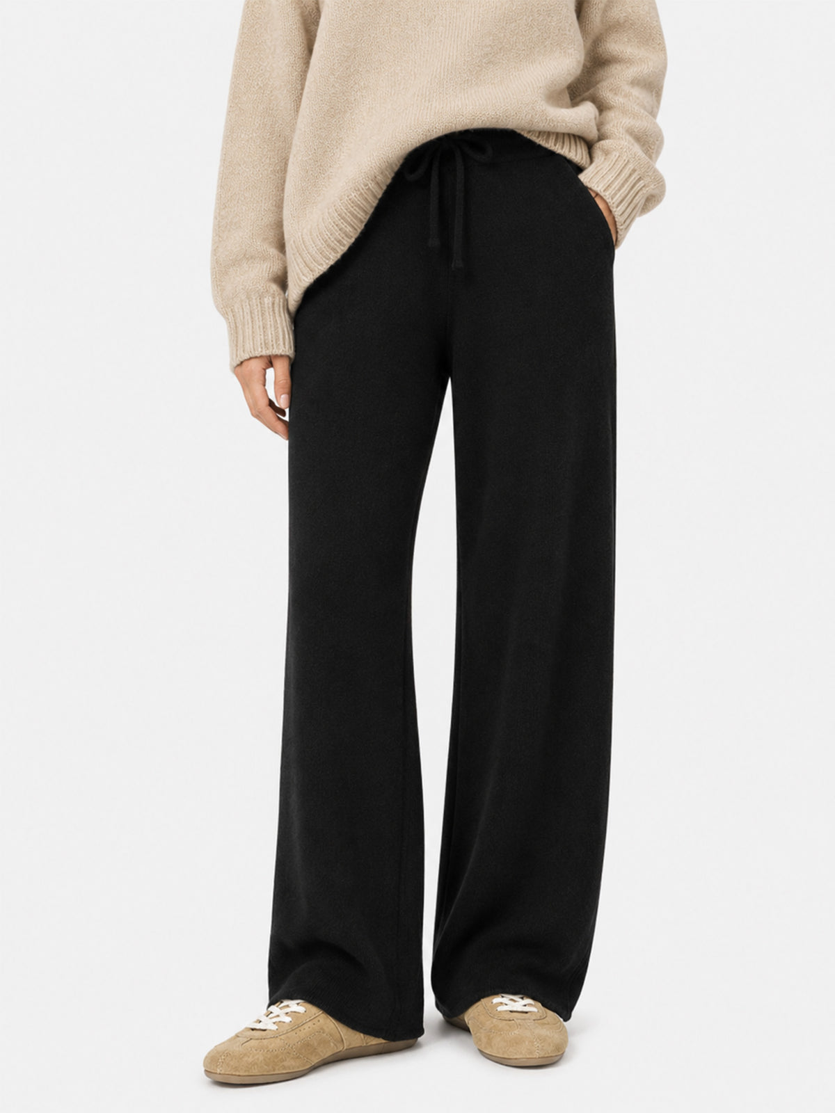 Pantalone a palazzo nero in maglia