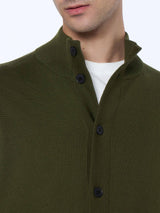 Man military green cardigan Savile in merino wool