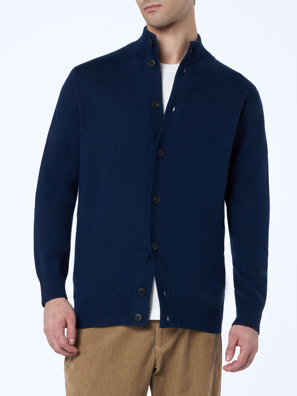 Man blue navy cardigan Savile in merino wool