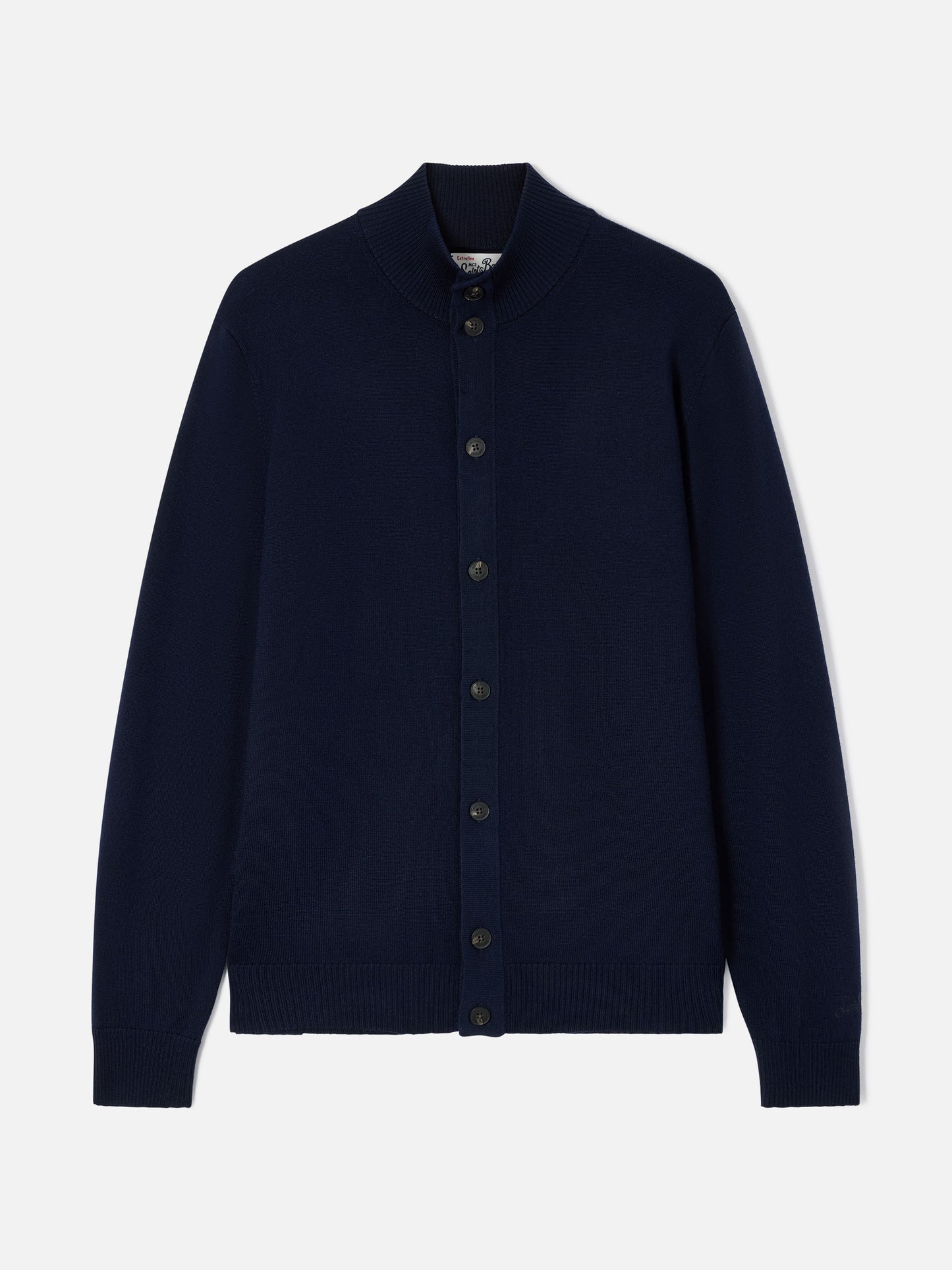 Cardigan Savile in Merino blu navy