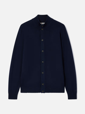 Cardigan Savile in Merino blu navy
