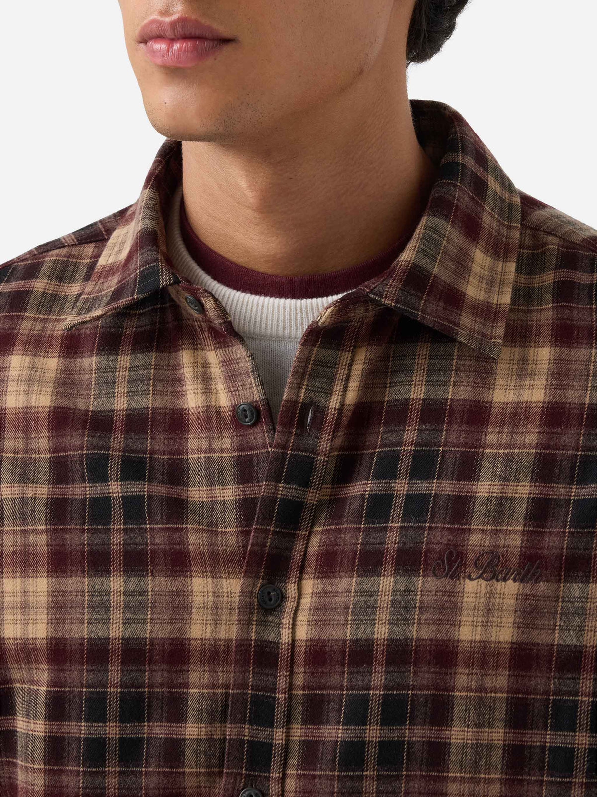 Chemise en flanelle Seefeld marron avec broderie Après Ski Habitué au dos 