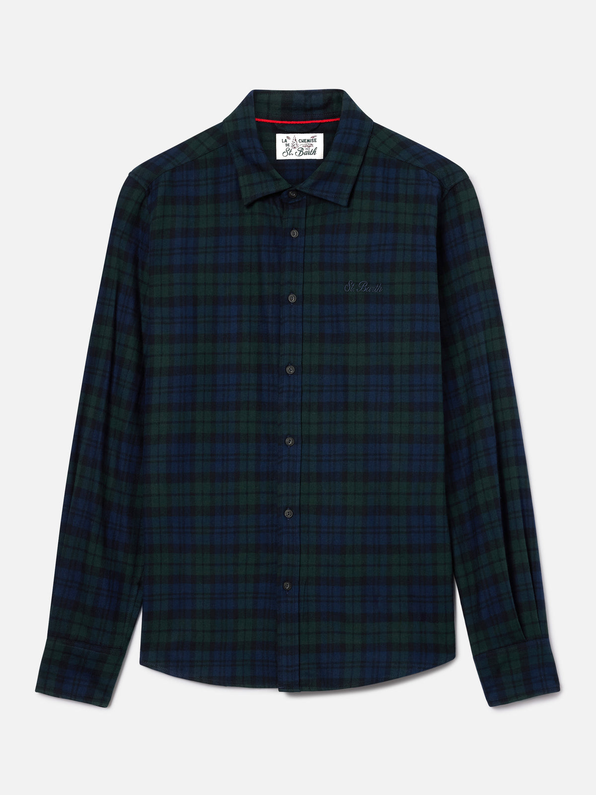 Camicia Seefeld verde in flanella di misto cotone con ricamo Bollicine Team