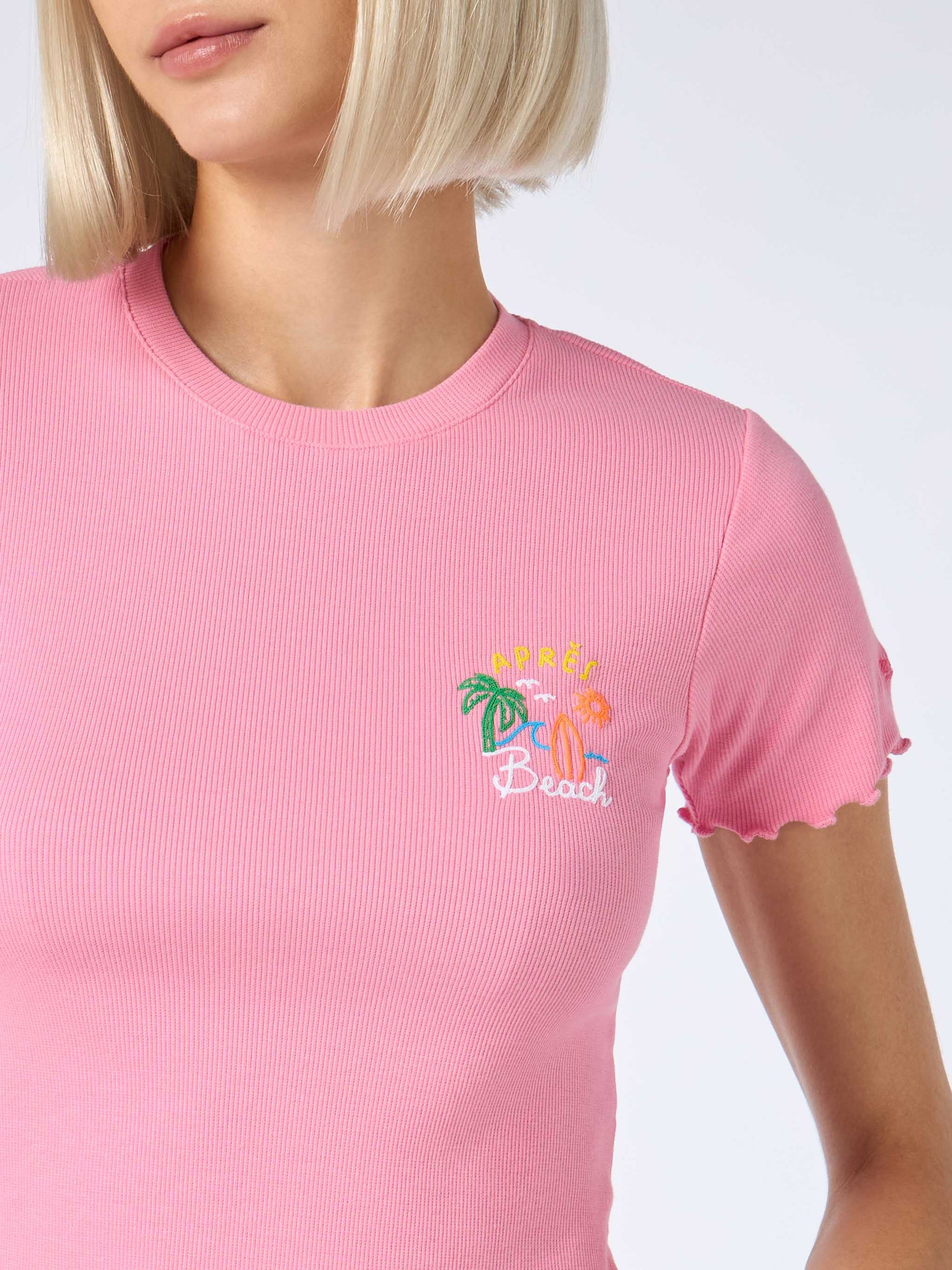 Woman ribbed t-shirt with Après Beach embroidery - MC2 Saint Barth