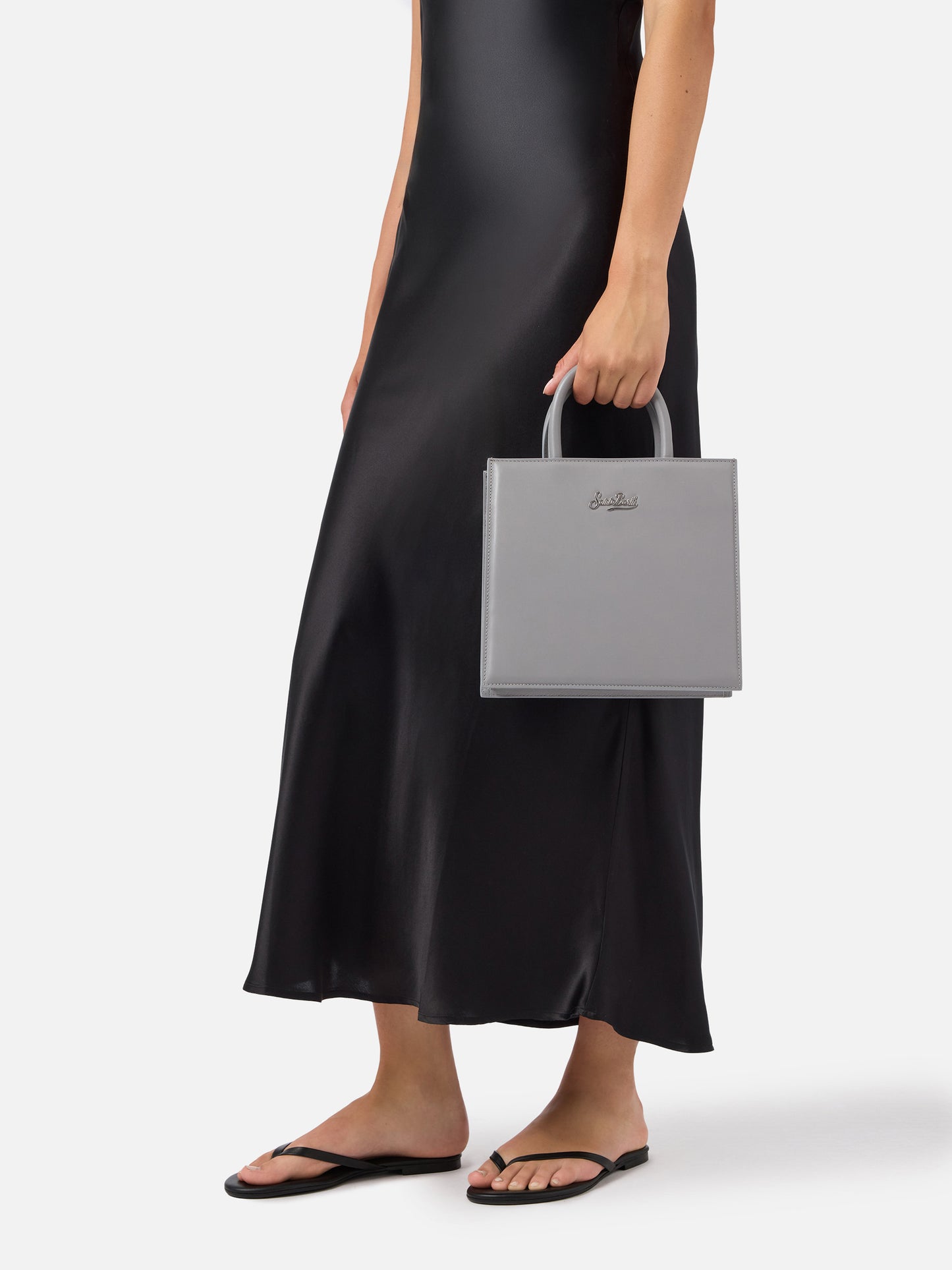 Bolso Shop Bag Midi de piel gris 