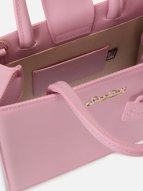 Borsa Shop Midi strutturata in pelle liscia rosa con targhetta metallica