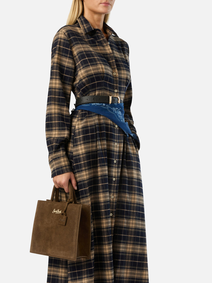 Brown Medium Shop bag in suede with logo lettering