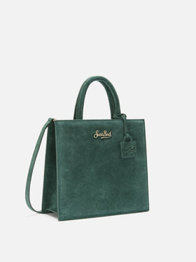 Shop Bag Midi Handbag in green suede leather