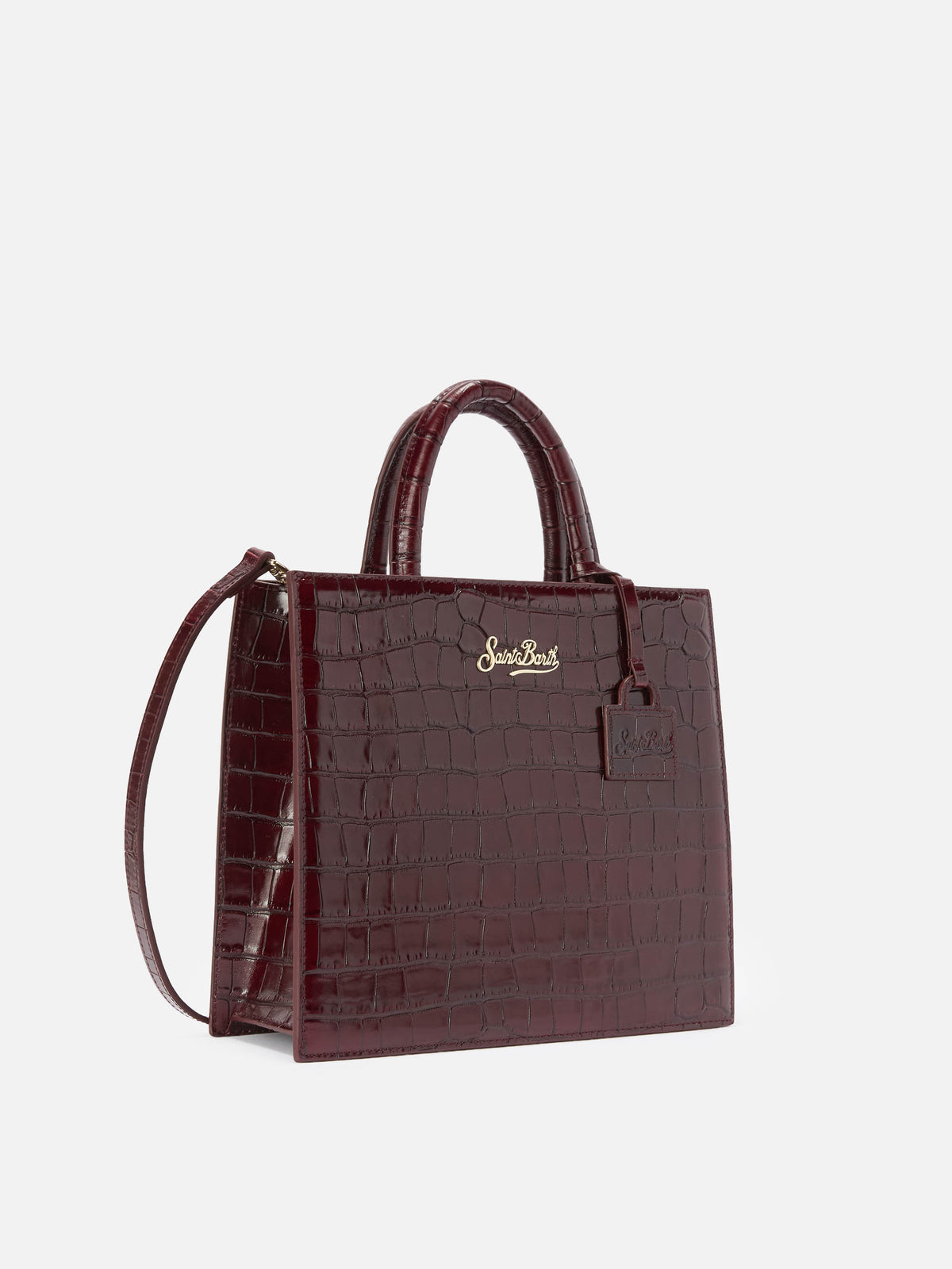 Bordeaux Medium Shop bag in croco print leather with logo lettering