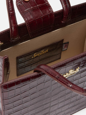 Bordeaux Medium Shop bag in croco print leather with logo lettering