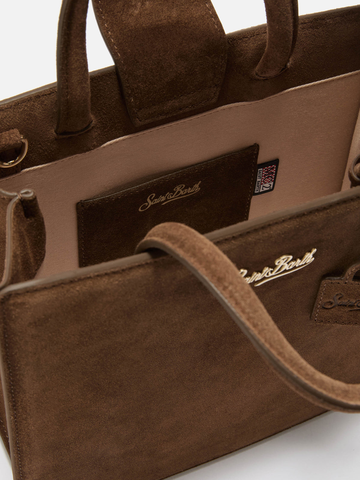Brown Medium Shop bag in suede with logo lettering