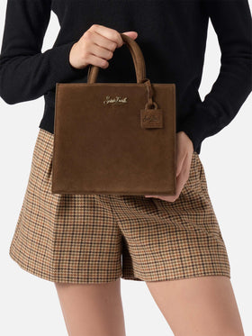 Shop Bag Midi Handbag in brown suede leather