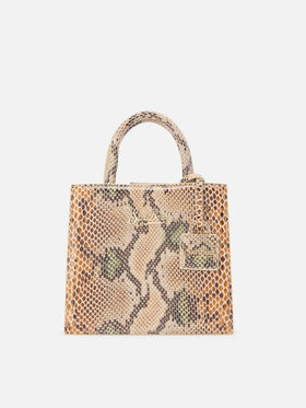 Shop Bag Midi in pelle con stampa pitonata beige