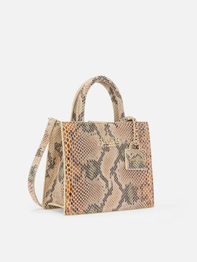 Shop Bag Midi in pelle con stampa pitonata beige