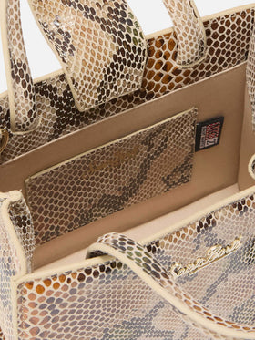 Shop Bag Midi in pelle con stampa pitonata beige