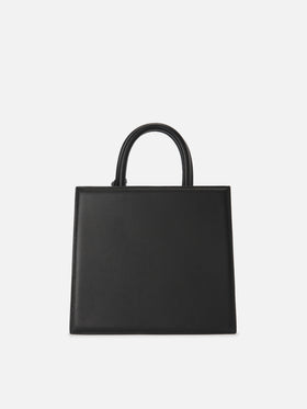 Borsa Shop Midi strutturata in pelle liscia nera con targhetta metallica