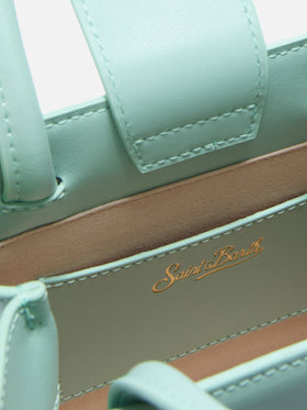 Borsa Shop mini strutturata in pelle liscia verde menta con targhetta metallica