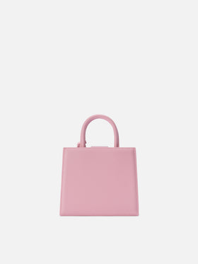 Borsa Shop mini strutturata in pelle liscia rosa con targhetta metallica