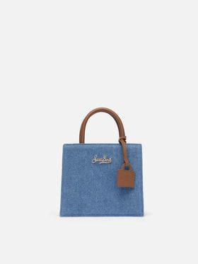 Borsa Shop Mini strutturata in denim con dettagli in pelle