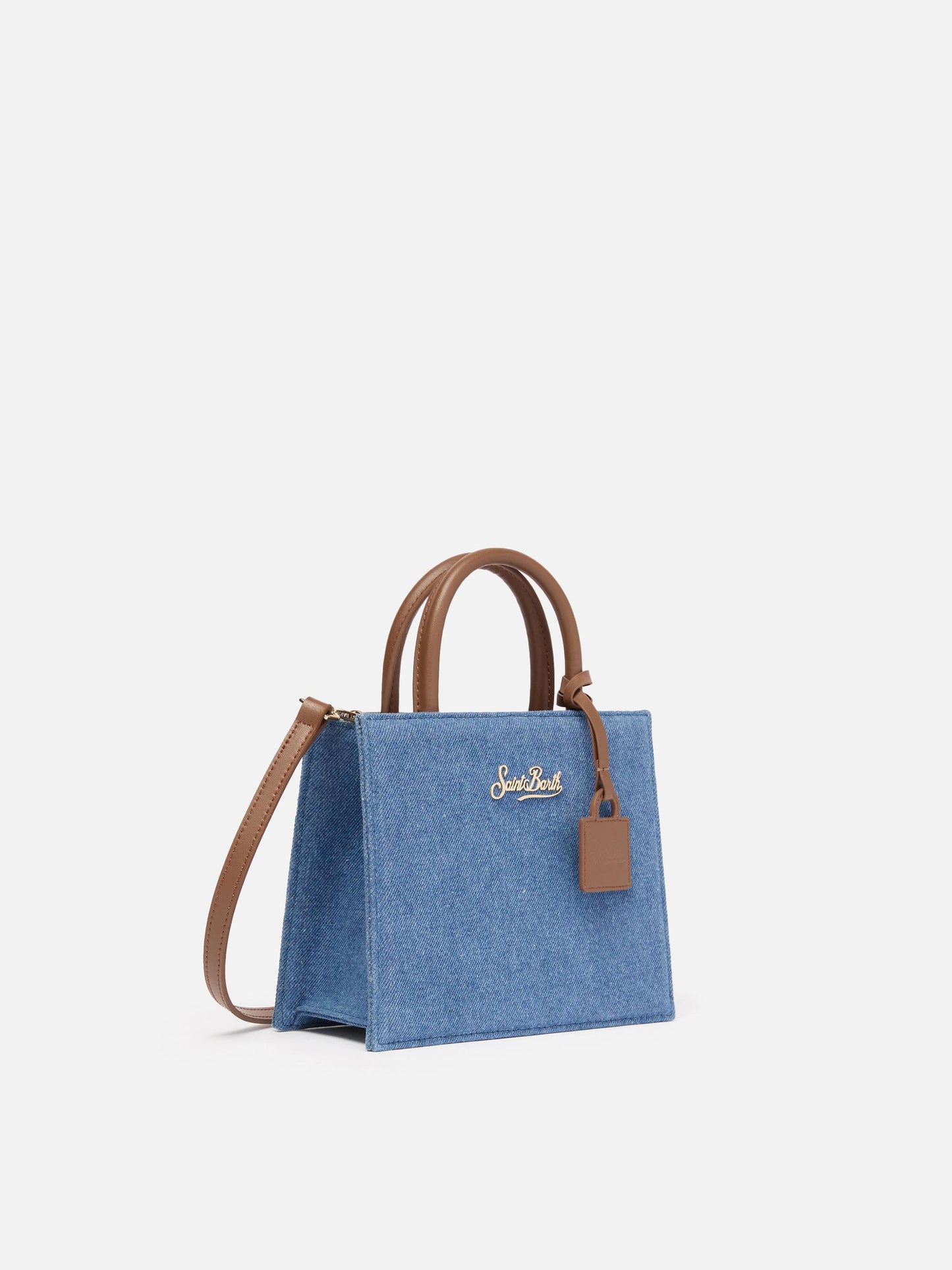 Borsa Shop Mini strutturata in denim con dettagli in pelle