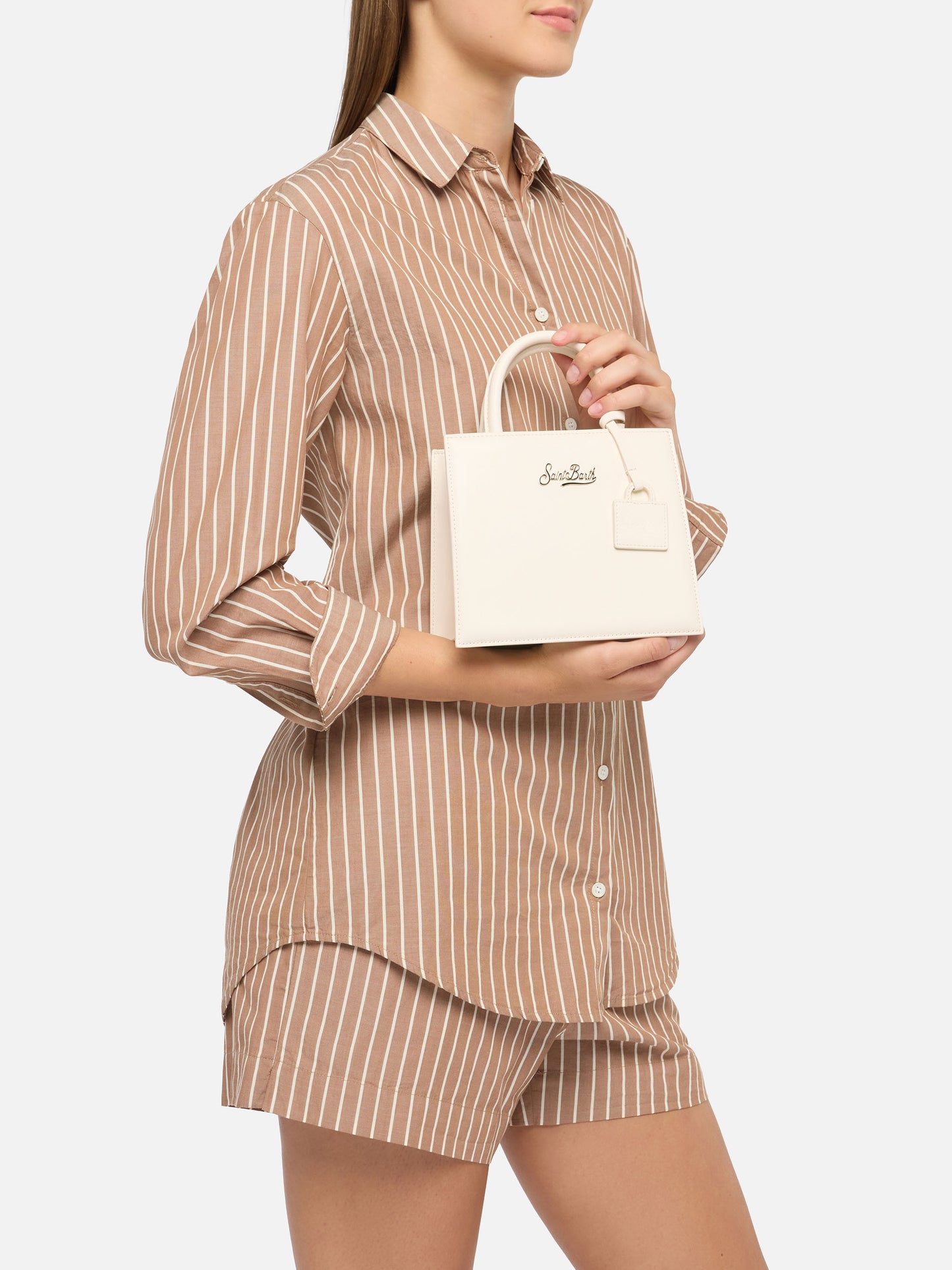 Shop Bag Mini in off-white leather