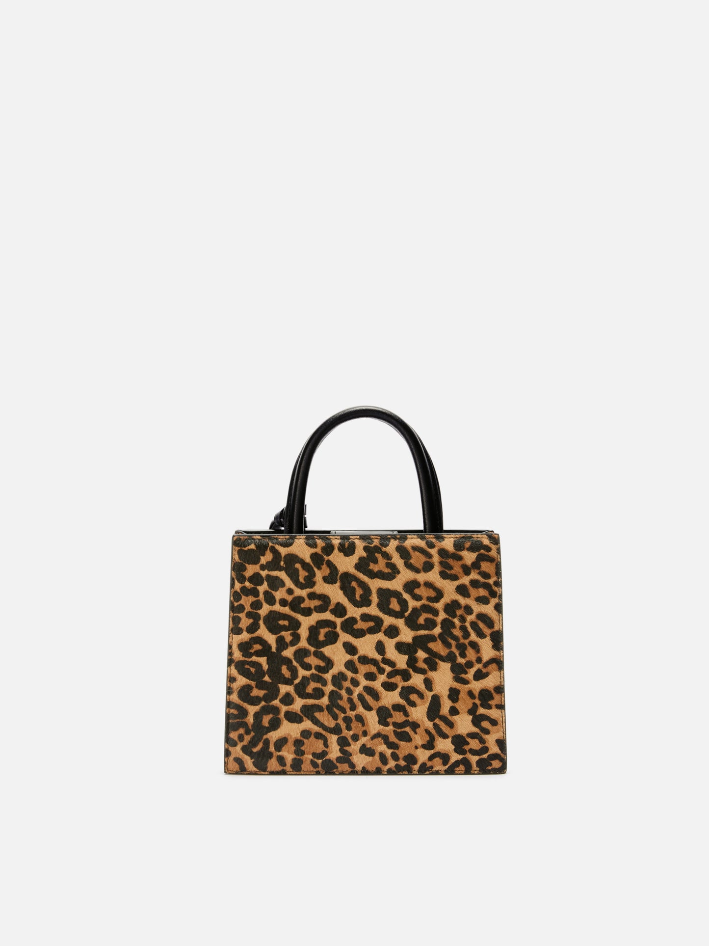 Borsa Shop Mini strutturata in cavallino leopardato con targhetta metallica