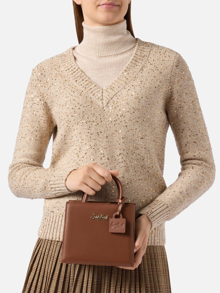 Borsa a mano Shop Bag Mini in pelle marrone