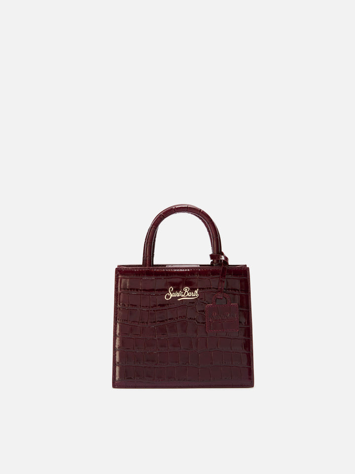 Mini sac shopping Bordeaux en cuir imprimé croco 