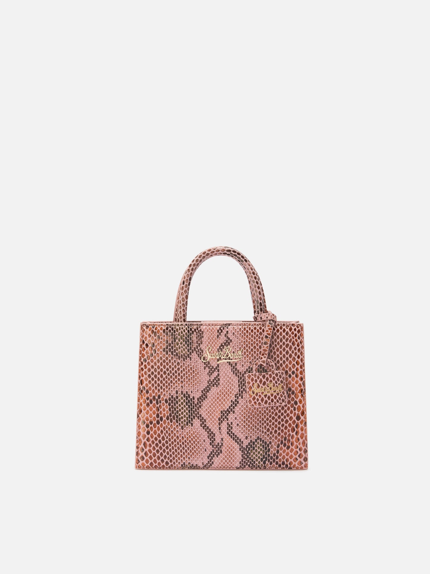 Borsa a mano Shop Bag Mini in pelle con stampa pitonata rosa
