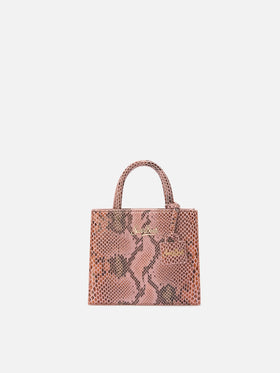 Borsa a mano Shop Bag Mini in pelle con stampa pitonata rosa