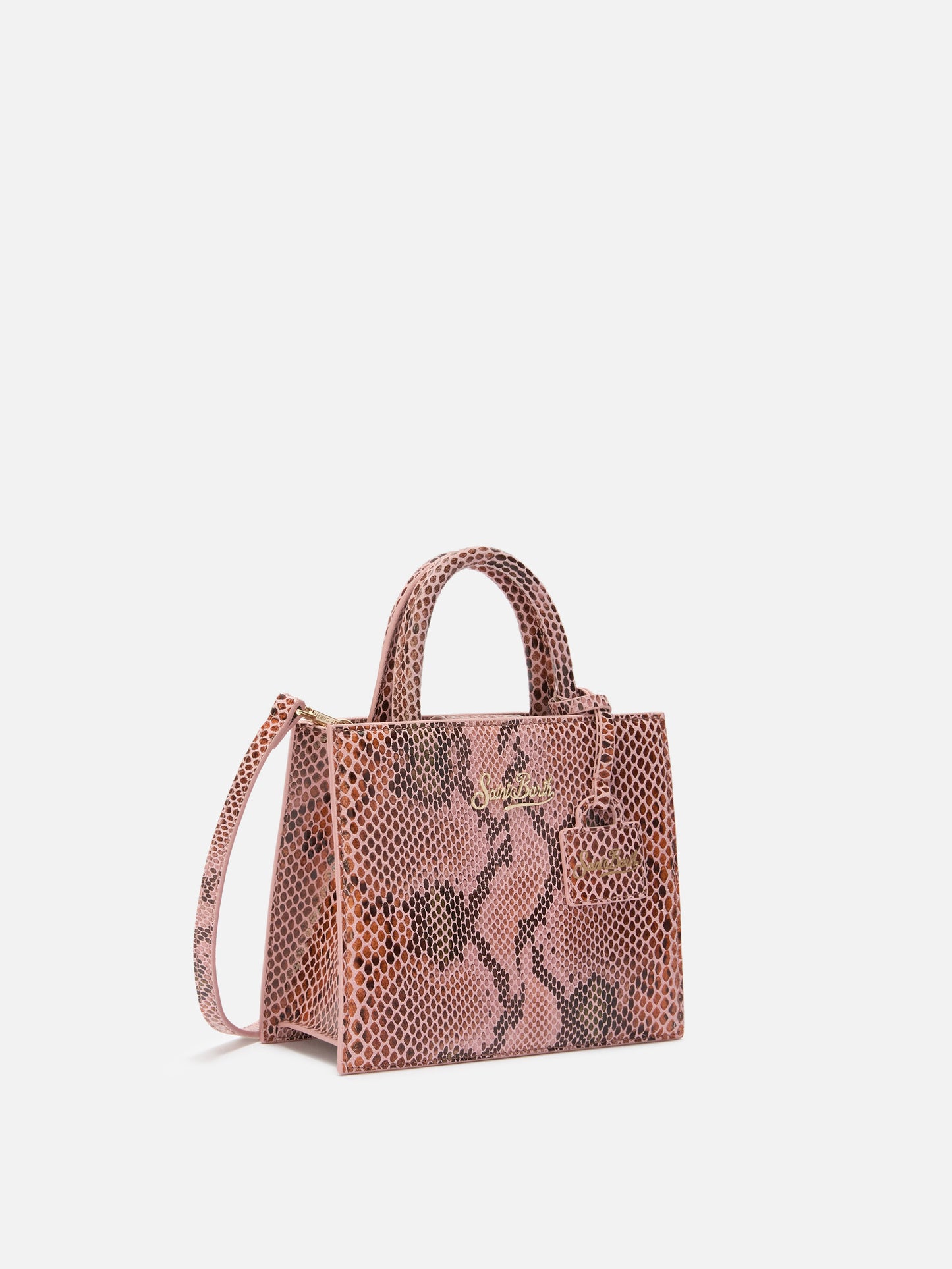 Borsa a mano Shop Bag Mini in pelle con stampa pitonata rosa