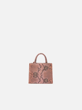 Shop Bag Micro aus rosafarbenem Leder mit Pythonmuster
