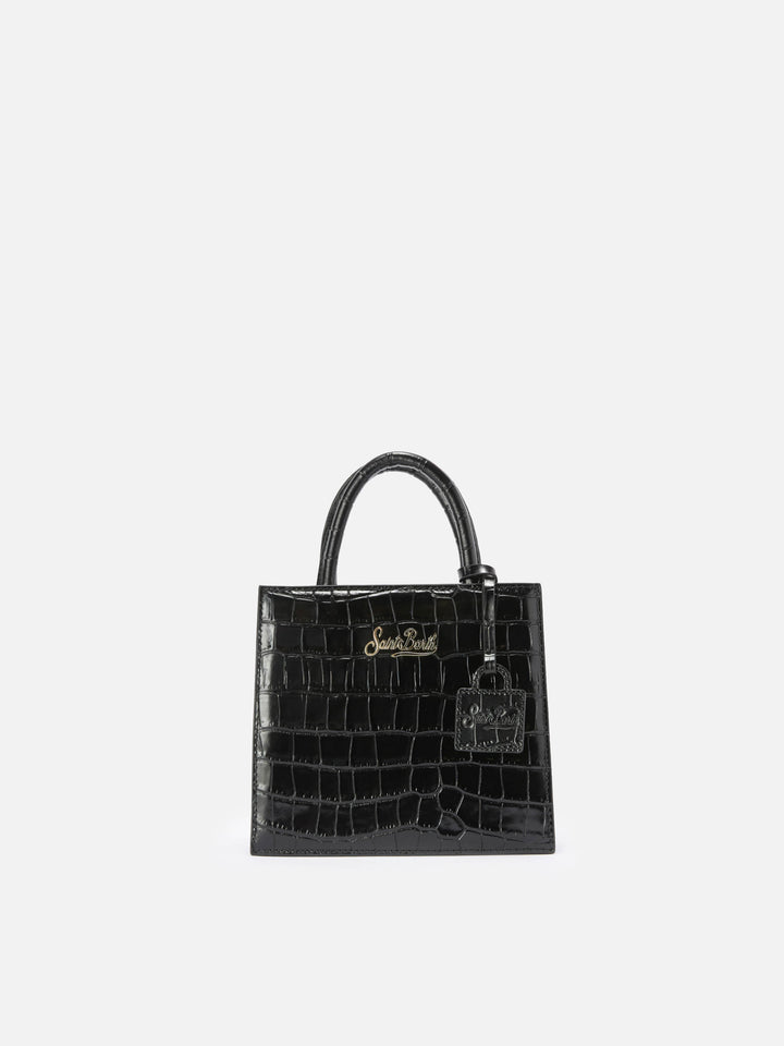 Borsa Mini Shop nera in pelle stampa cocco