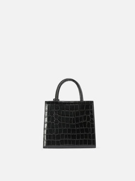Schwarze Mini Shop Bag aus Leder mit Kroko-Print 
