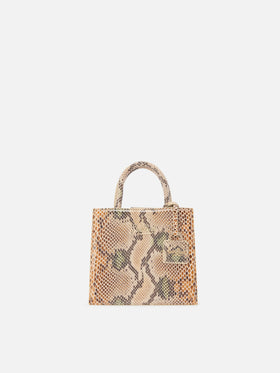 Shop Bag Mini aus beigefarbenem Leder mit Pythonmuster