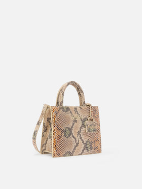 Shop Bag Mini aus beigefarbenem Leder mit Pythonmuster