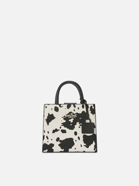 Borsa Shop Mini strutturata in cavallino con fantasia muccata