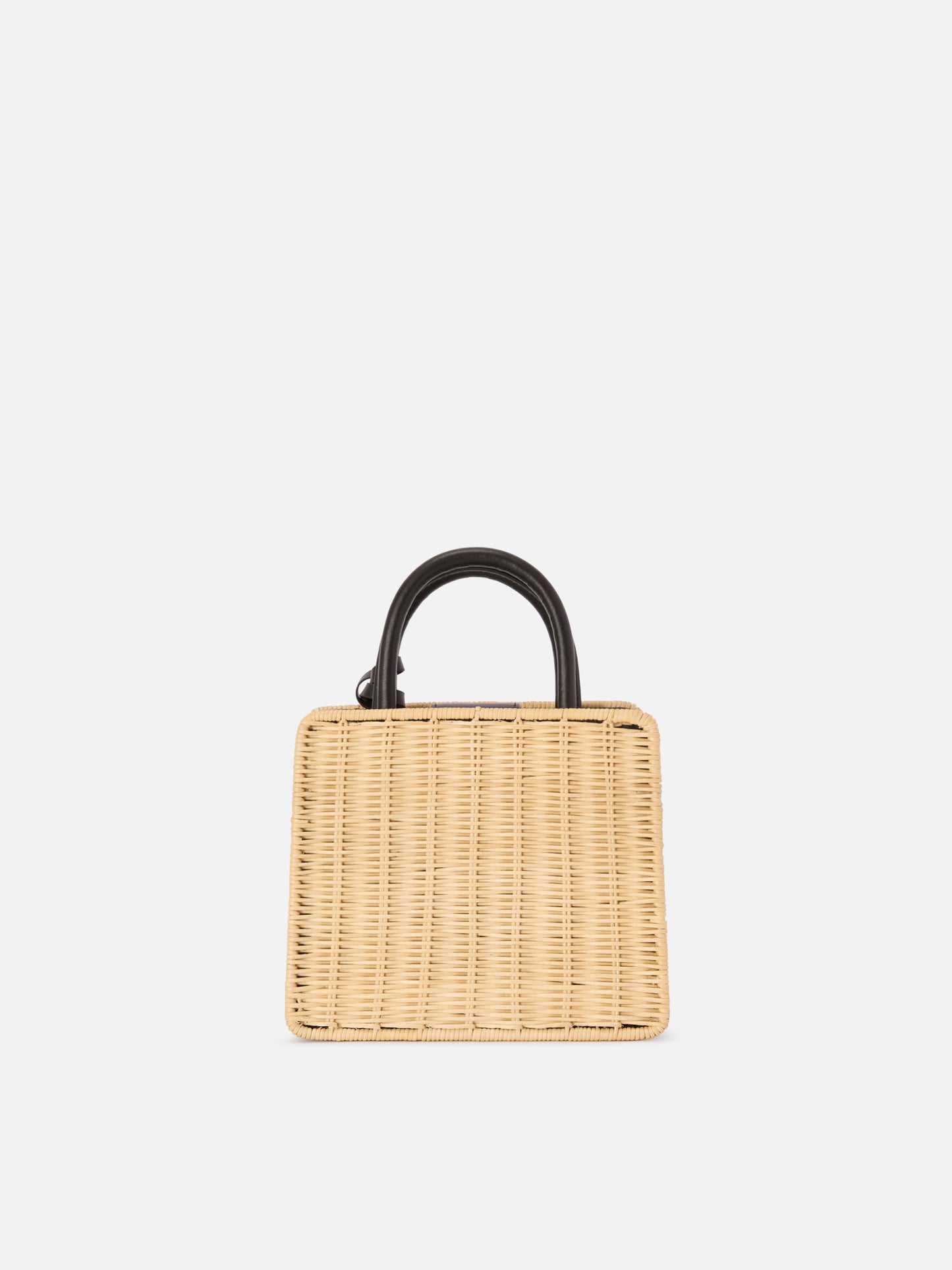 Borsa Shop Mini strutturata in midollino con dettagli in pelle nera