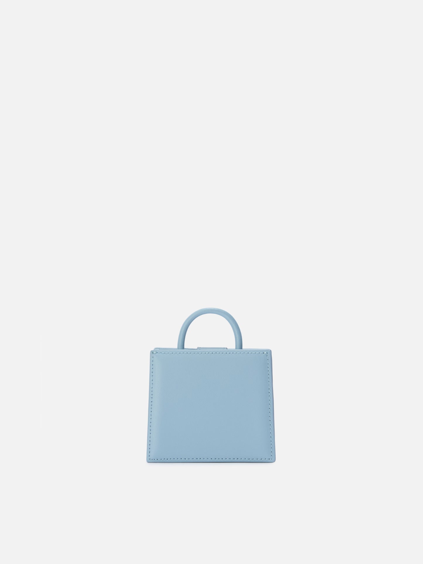 Borsa Shop micro strutturata in pelle liscia azzurra con targhetta metallica