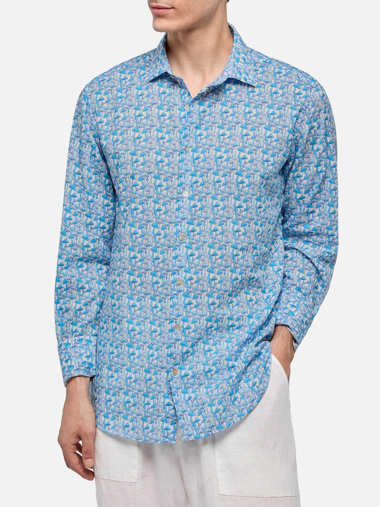 Man muslin cotton shirt Sikelia with mushroom print - MC2 Saint Barth
