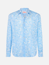 Man muslin cotton shirt Sikelia with micro flower print