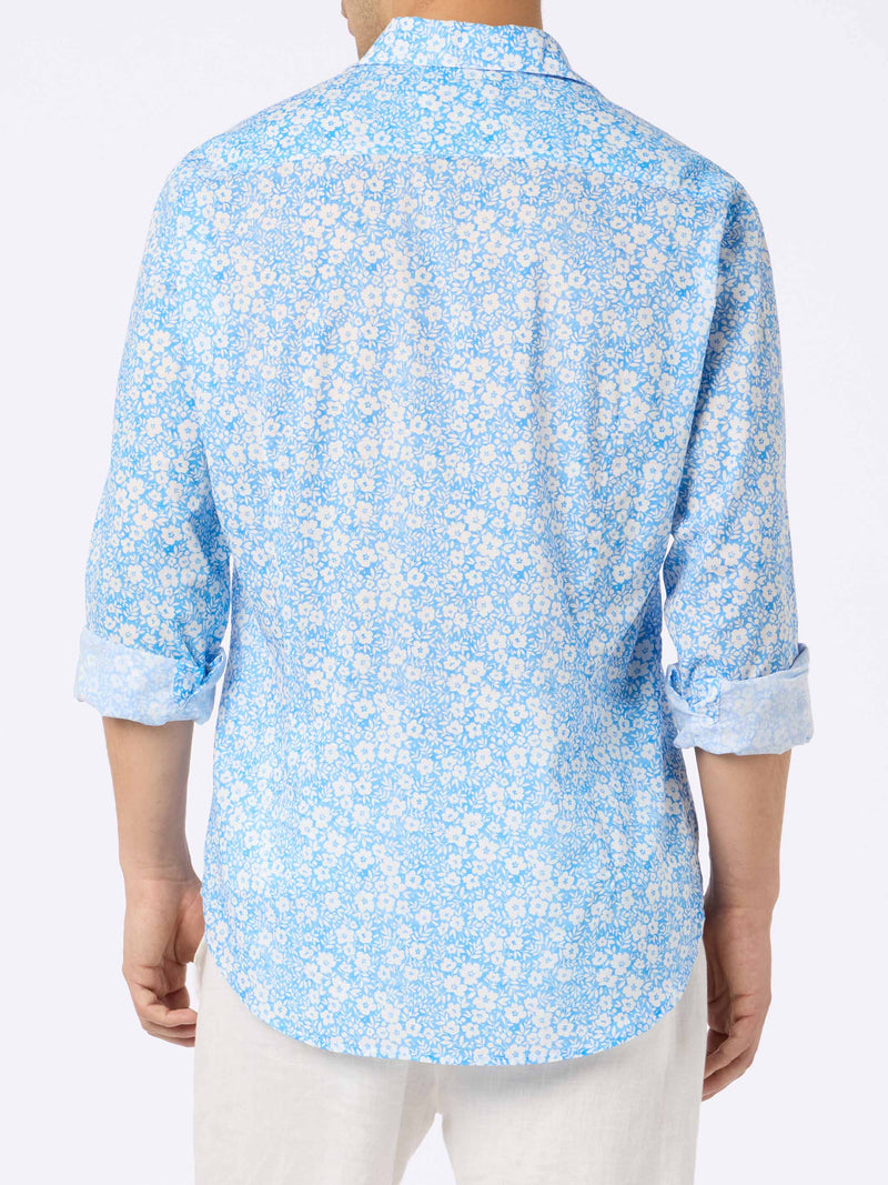 Man muslin cotton shirt Sikelia with micro flower print