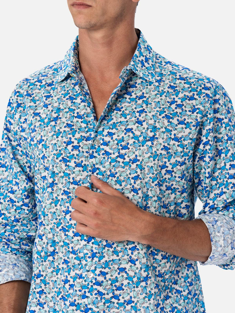 Camicia da uomo in mussola di cotone Sikelia con stampa granchio