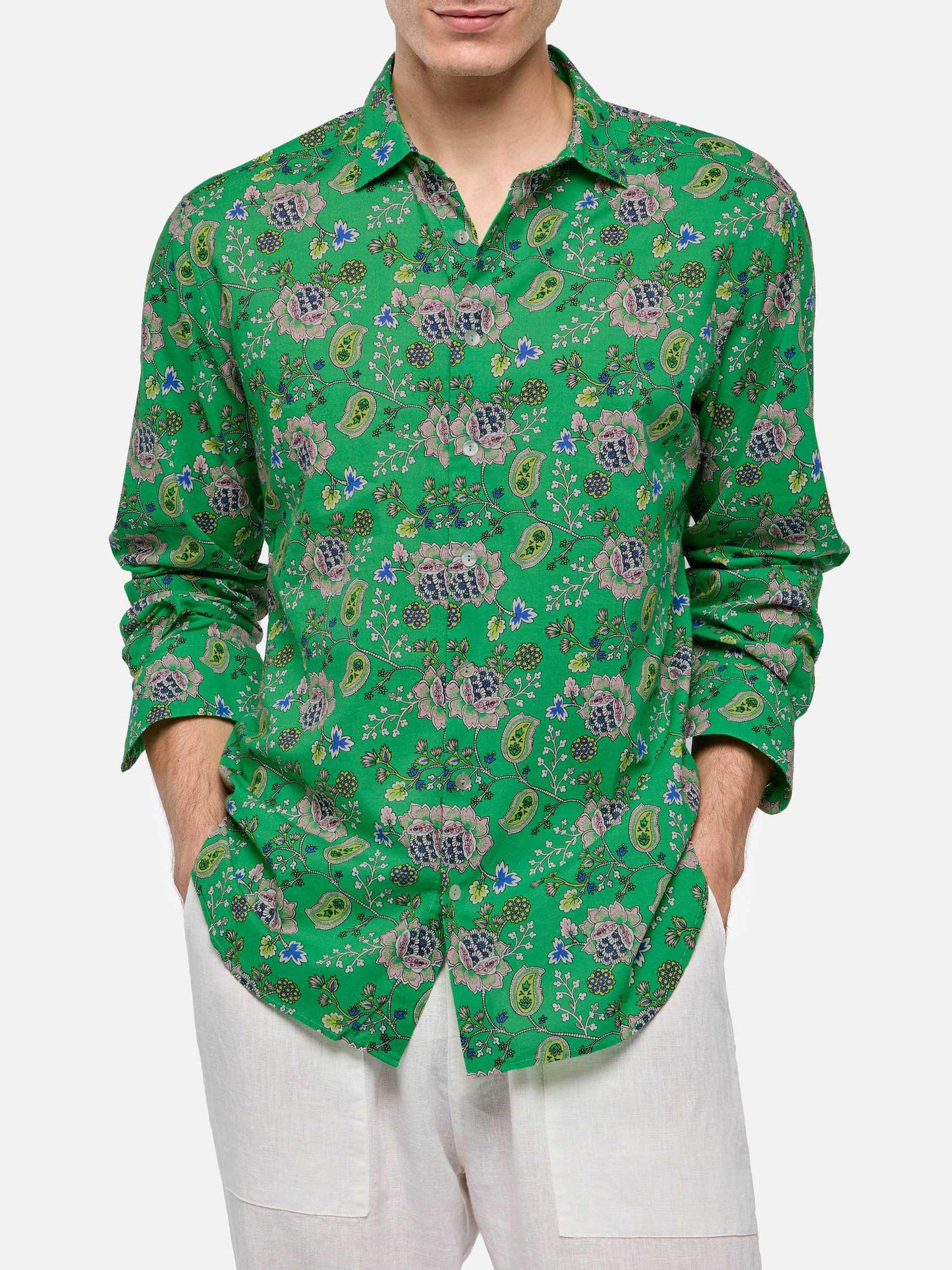 Man muslin cotton shirt Sikelia with boho print - MC2 Saint Barth