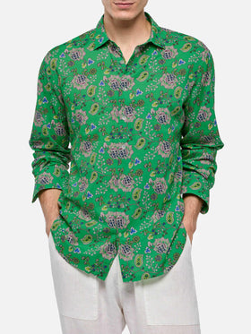 Man muslin cotton shirt Sikelia with boho print - MC2 Saint Barth