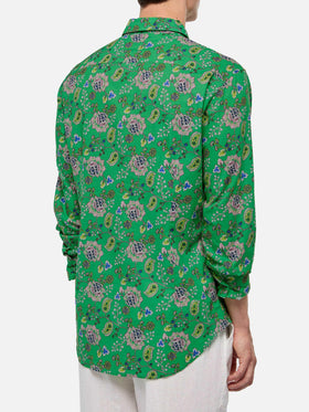 Man muslin cotton shirt Sikelia with boho print - MC2 Saint Barth
