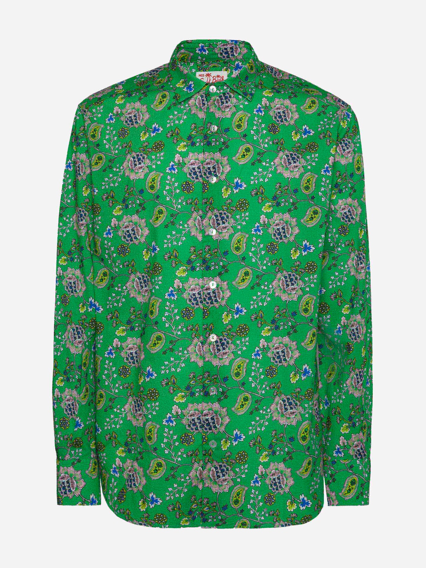 Man muslin cotton shirt Sikelia with boho print - MC2 Saint Barth