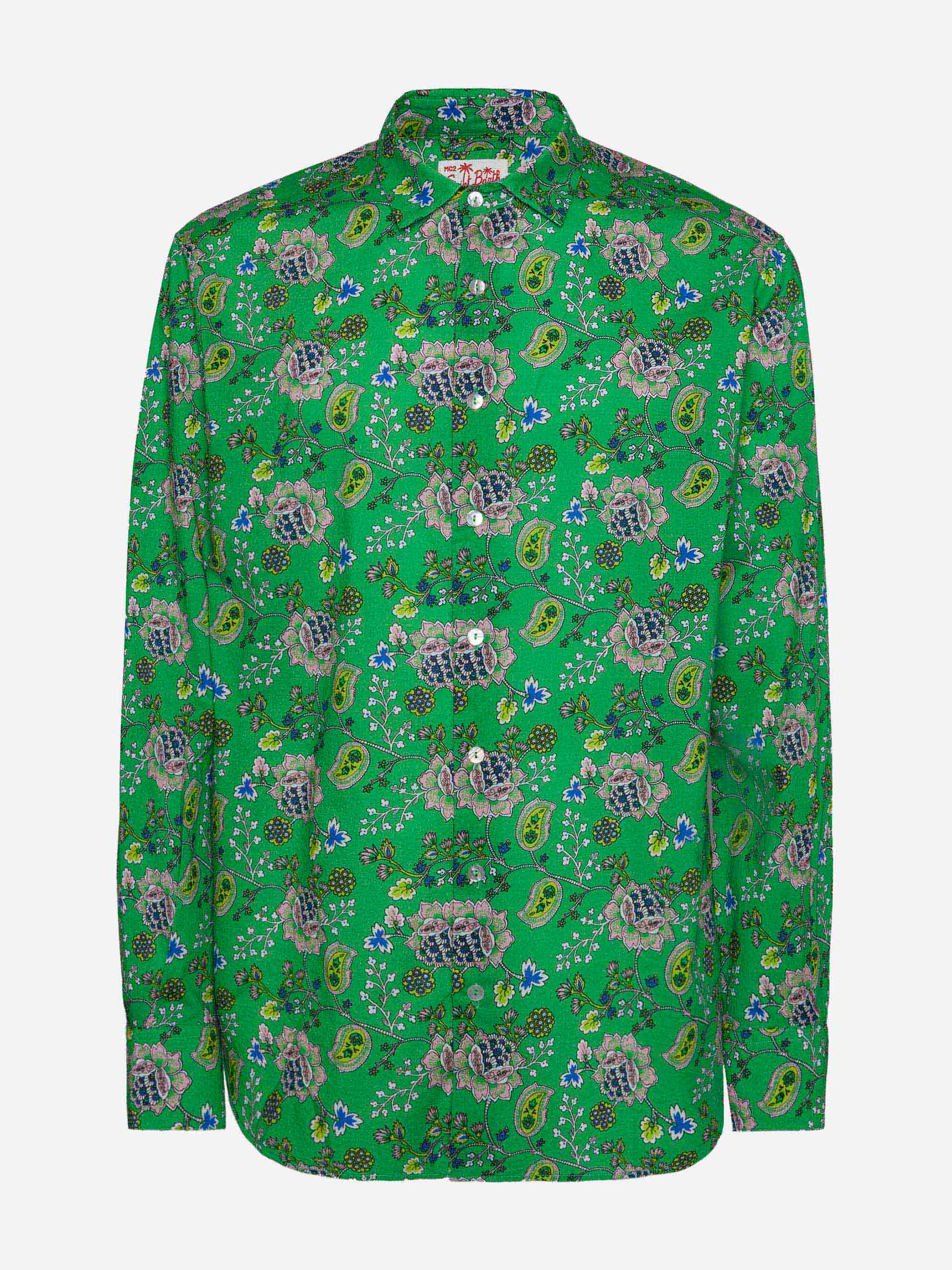 Man muslin cotton shirt Sikelia with boho print - MC2 Saint Barth
