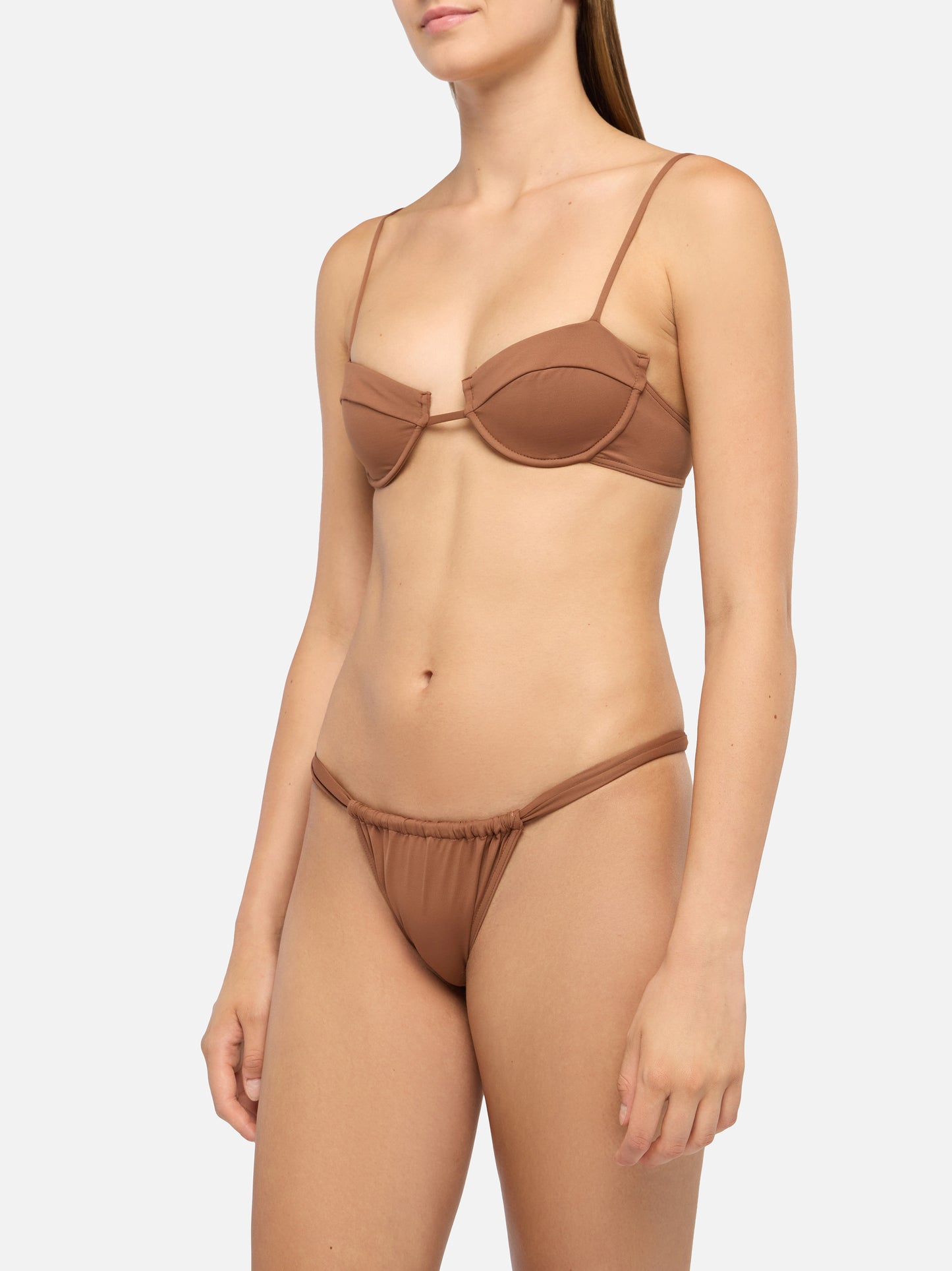 Bikini a bralette con ferretto Salina Noelle e slip modello cheeky in marrone